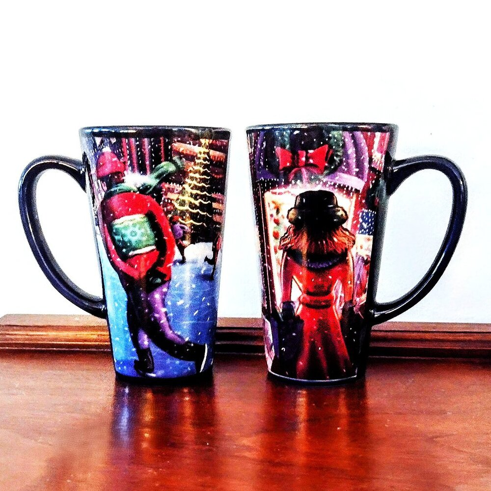 DesignPac Inc. 6" Tall Winter Holiday Coffee Mugs ~ Dark Blue ~ Set of 2 ~  EUC
